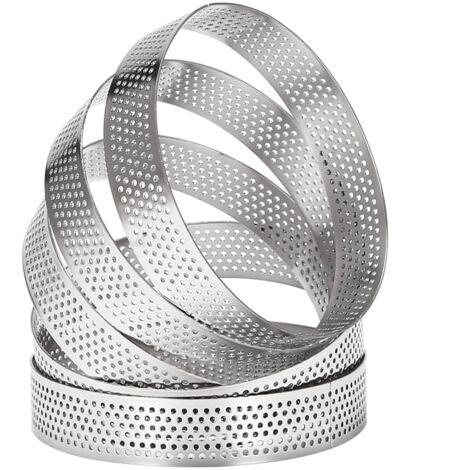 Hoadoek 10 Piezas de Anillos de Tarta Circulares con Agujeros de Acero Inoxidable Pastel de Fruits Quiches Molde de Mousse de Pastel Molde para Hornear de Cocina 10Cm