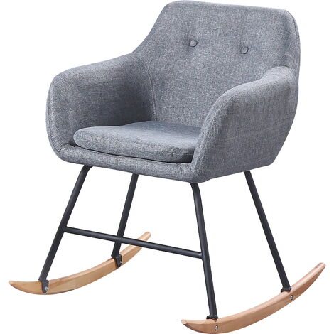 Hobag – Chaise scandinave à bascule – Pieds en bois massif – Tissu rembourré gris clair – Dimensions 57 x 57 x 78 cm – Hauteur d’assise 47 cm