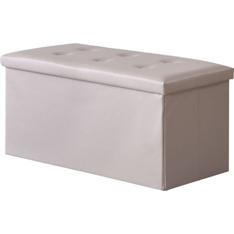 Hobag – Coffre de rangement pouf pliable 76cm en PVC – Beige – Espace de rangement supplémentaire – Design compact pour intérieur