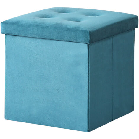 Hobag – Coffre de rangement pouf pliable en velours 38cm – Couleur bleu vert – Espace de rangement fonctionnel – Idéal pour décoration intérieure