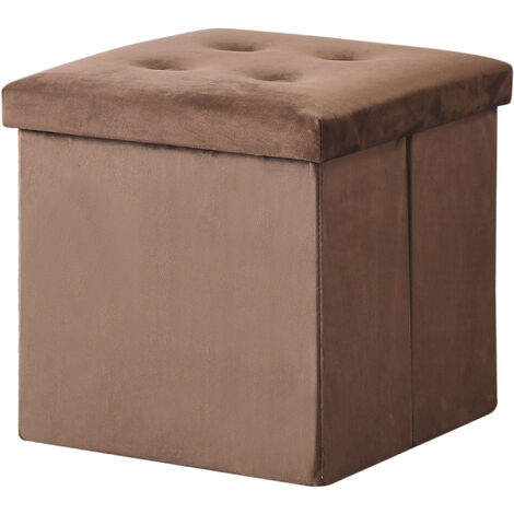 Hobag – Coffre de rangement pouf pliable en velours marron 38cm – Espace de rangement fonctionnel – Design élégant pour décoration intérieure