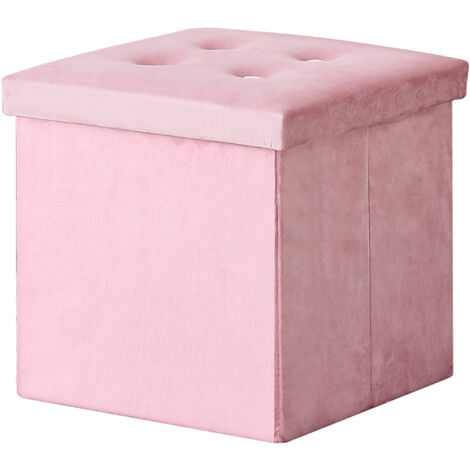 Hobag – Coffre de rangement pouf pliable en velours 38cm – Tissu durable et rembourrage confortable – Rose pour salons et chambres