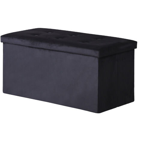 Hobag – Coffre de rangement pouf pliable 76cm en velours noir – Espace de rangement fonctionnel – Design élégant pour décoration intérieure