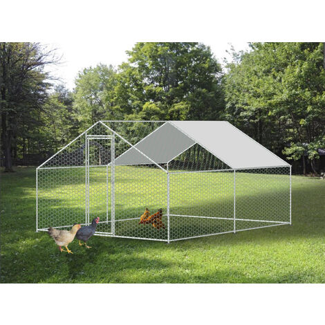 Hobag – Enclos poulailler 12 m² en acier galvanisé – Parc grillagé 4x3 M – Protection contre prédateurs – Bâche waterproof anti-UV