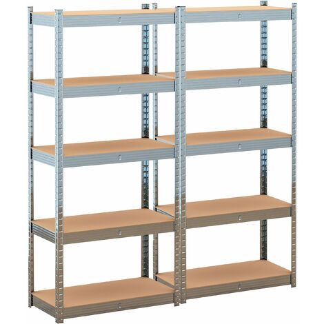 Hobag – Lot de 2 étagères modulables en métal 180x40x180 cm – Charge maximale 175 kg par plateau – Structure en acier galvanisé – 5 niveaux