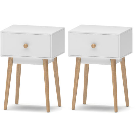 Hobag – Lot de 2 tables de chevet scandinaves – Bois et finition blanche – 1 tiroir – Idéales pour chambres modernes et bureaux