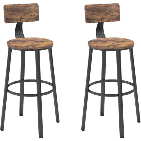 Hobag – Lot de 2 tabourets de bar avec dossier – Siège en panneau d’aggloméré marron rustique – Cadre en acier – Hauteur 72,5 cm – Montage facile