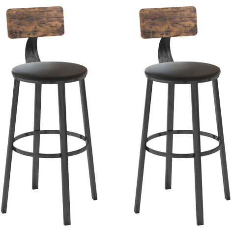 Hobag – Lot de 2 tabourets de bar avec siège rembourré – Cadre en acier – Hauteur d'assise 72,5 cm – Style industriel marron rustique