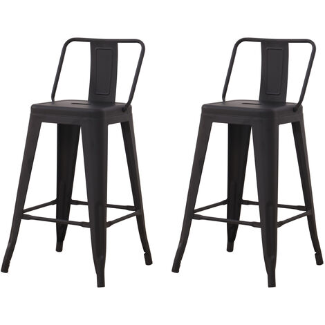 Hobag – Lot de 2 tabourets de bar industriel avec dossier – Hauteur assise 63 cm – Métal noir – Style loft pour intérieur moderne