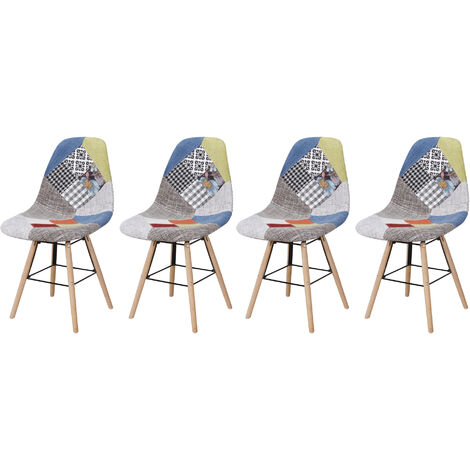 Hobag – Lot de 4 chaises scandinaves patchwork multicolore – Pieds en bois – Largeur d'assise 46 cm – Hauteur d'assise 45 cm