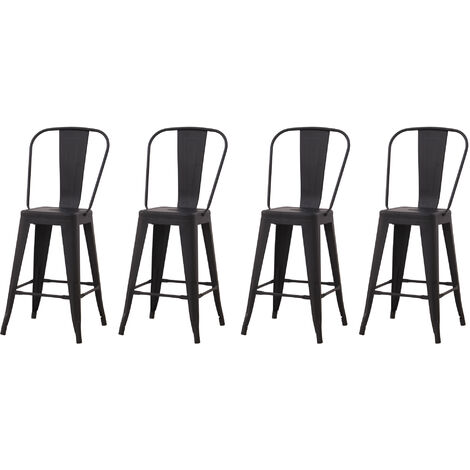 Hobag – Lot de 4 tabourets de bar industriel avec dossier – Hauteur assise 63 cm – Métal noir – Style loft pour intérieur moderne