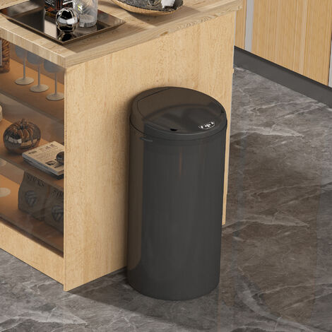 Hobag – Poubelle automatique 42 L en acier inoxydable noir – Système d'ouverture à capteur – Fermeture automatique après 5 secondes