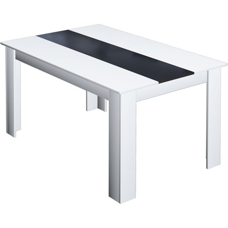 Hobag – Table à manger 6 personnes 140 cm – Plateau bicolore blanc et noir – En particules de bois – Style contemporain