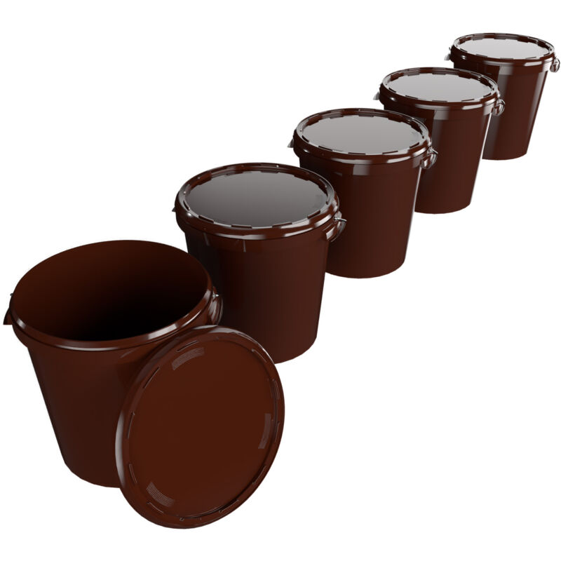 5x Seau Hobbock avec couvercle 31,5 l, qualité alimentaire brun