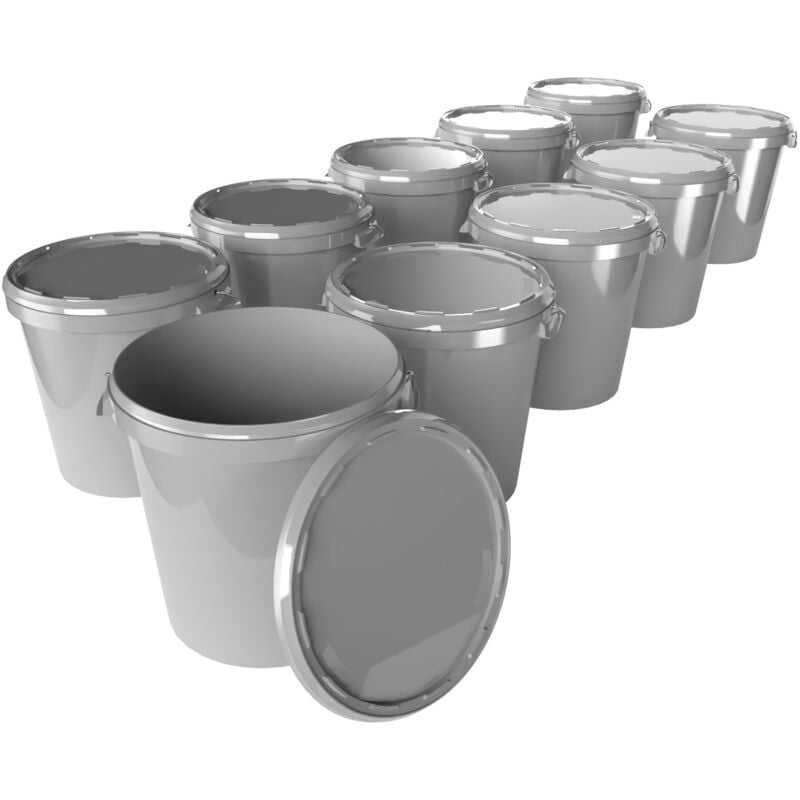 10x Seau Hobbock avec couvercle 31,5 l, qualité alimentaire Gris