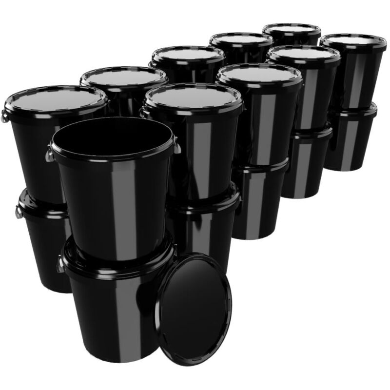 20x Seau Hobbock avec couvercle 31,5 l, qualité alimentaire noir