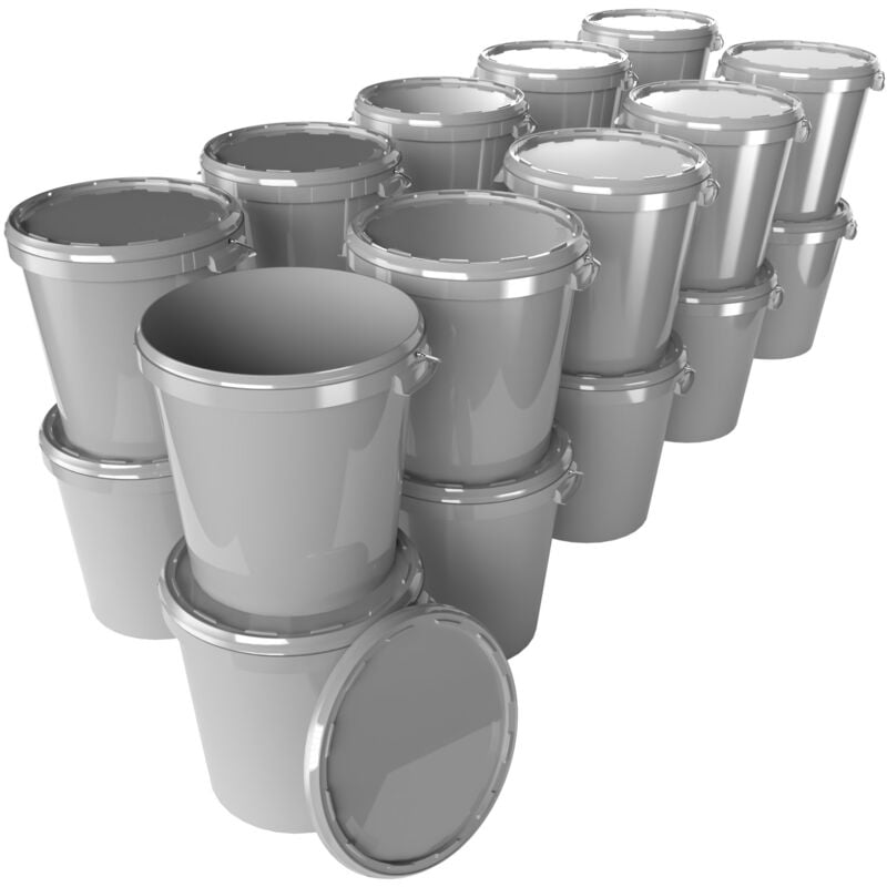 20x Seau Hobbock avec couvercle 31,5 L, qualité alimentaire Gris