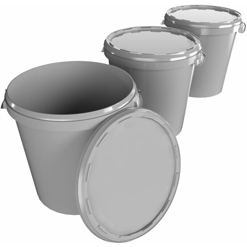 Fixedbyu - 3x Seau Hobbock avec couvercle 31,5 l, qualité alimentaire Gris