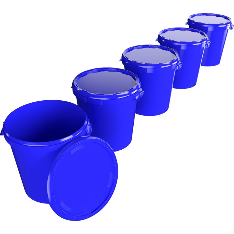 5x Seau Hobbock avec couvercle 31,5 l, qualité alimentaire bleu