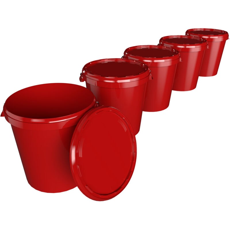 5x Seau Hobbock avec couvercle 31,5 l, qualité alimentaire rouge