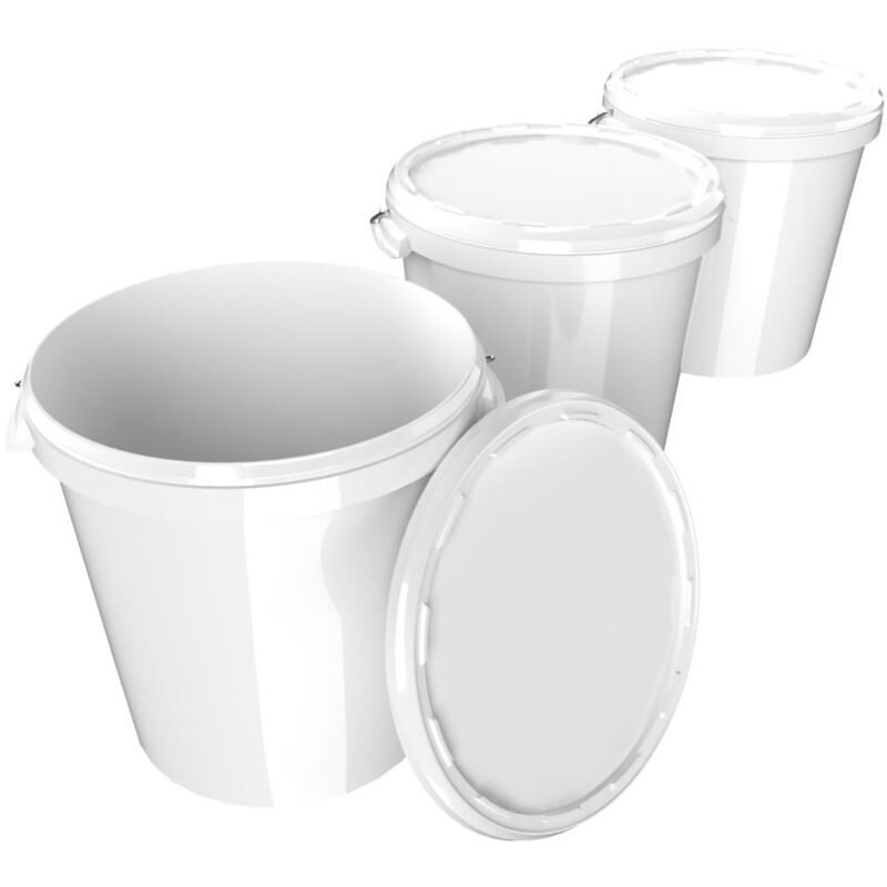 3x Seau Hobbock avec couvercle 31,5 l, qualité alimentaire blanc