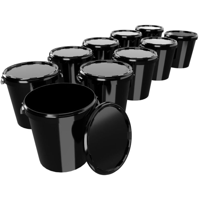 10x Seau Hobbock avec couvercle 31,5 l, qualité alimentaire noir