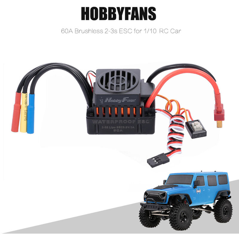 

HOBBYFANS 60A Brushless 2-3s ESC con BEC para 1:10 RC Car Off-road Buggy Monster