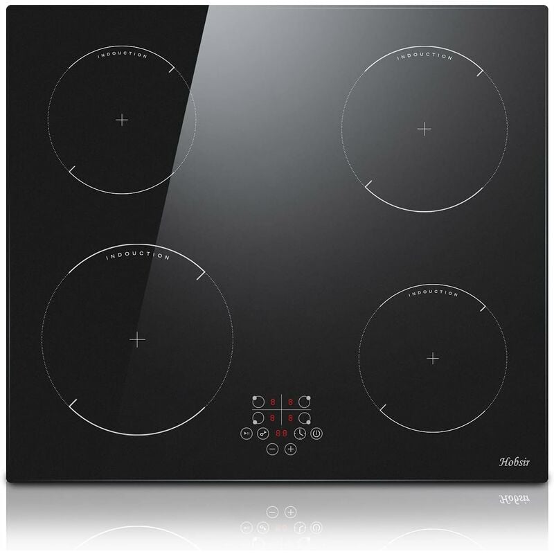 Plaque à induction, plaque induction 4 feux, L59 x P52 cm, plaque de induction 9 niveaux de puissance, tables de cuisson 6400W Encastrable, Fonction
