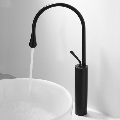 Hoch Wasserhahn Bad Schwarz Messing Waschtischarmatur Modern Design Mischbatterie für Heißes und Kaltes Wasser