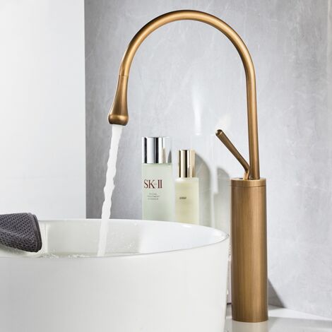 Hoch Wasserhahn Bad Waschtischarmatur Modern Design Mischbatterie für Heißes und Kaltes Wasser Bronze