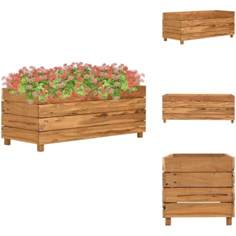 Hochbeet 100x40x38 cm Teak Altholz und Stahl - Hochbeet - Teakholz - Gartendekoration - Blumenerde - Pflanzenbehälter