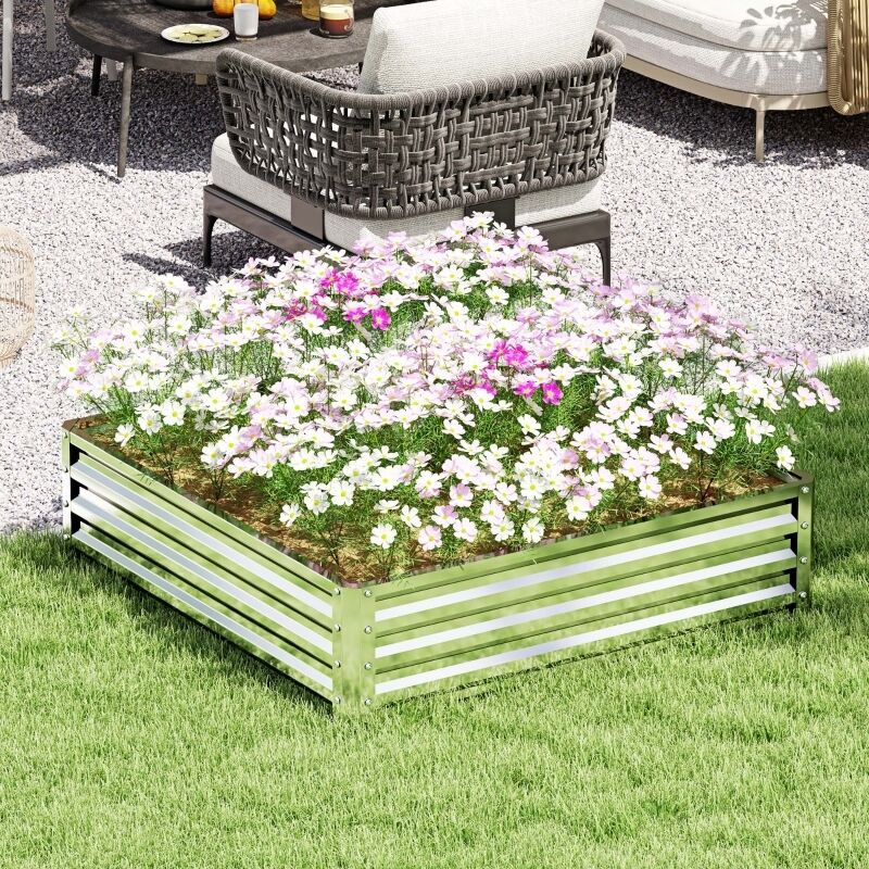 Hochbeet 120x120x30cm, bac à fleurs, jardin d'herbes, pour jardin, terrasse, balcon - Acier argenté