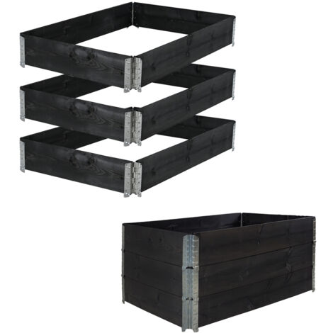 Hochbeet 3er Set Palettenrahmen Pflanzbeet 120x80x60 cm aus Holz schwarz Garten Balkon stapelbar