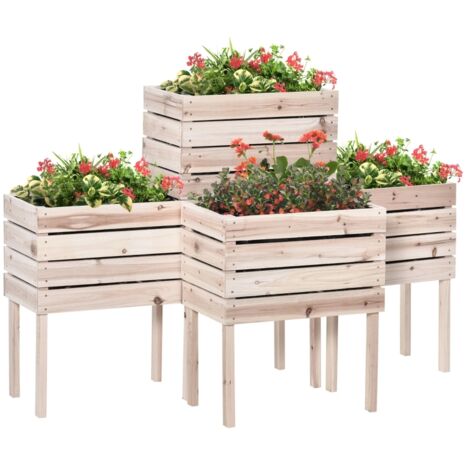 Hochbeet Blumenkasten Pflanzenkasten, wetterbeständig, Massivholz, 50 cm x 30 cm x 60 cm, Natur