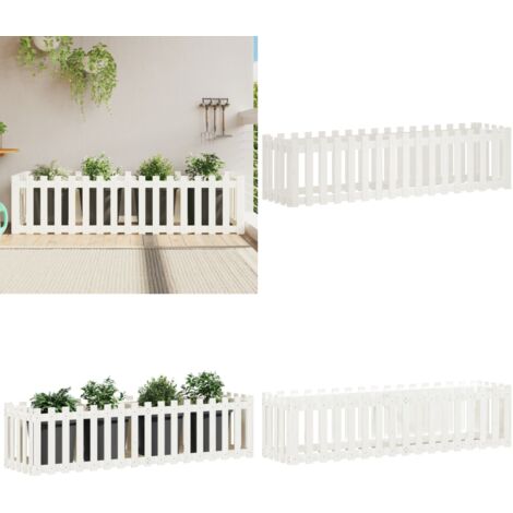 Hochbeet Lattenzaun-Design Weiß 200x50x50 cm Massivholz Kiefer - Holz Hochbeet - Kiefern Hochbeet - Hochbeet Weiß - Garten Hochbeet - Blumenerde - Home & Living