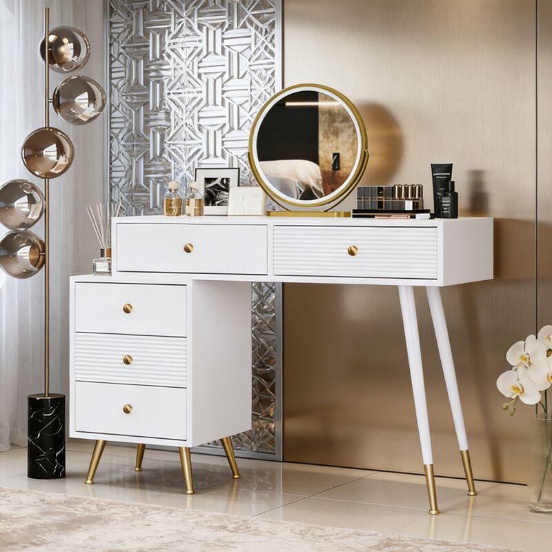 Coiffeuse miroir LED avec rangement réglable et design extensible – Table de maquillage et cosmétiques, dimensions 100×78×40 cm (sans tabouret) –