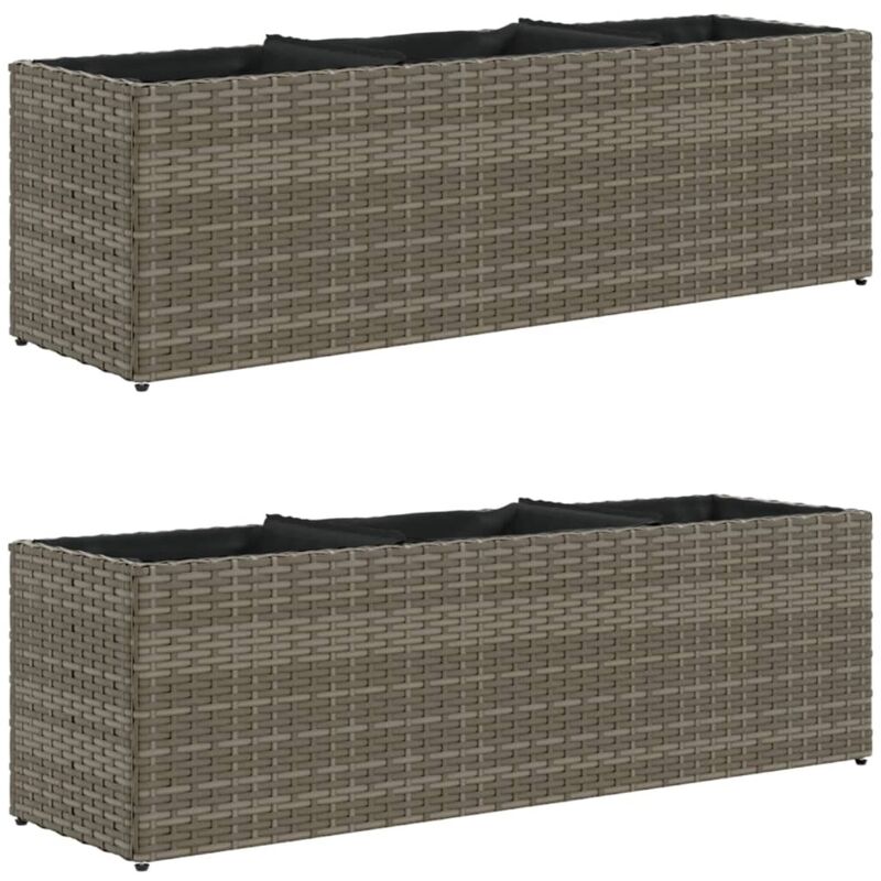 Pflanzkübel Mit 3 Töpfen 2 Stk. Grau 105x30x32 Cm Poly Rattan Vidaxl