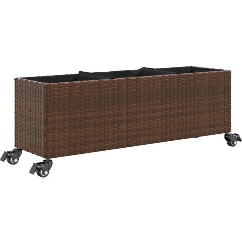 Pflanzkübel Mit Rollen 3 Töpfe Braun 107x32x38 Cm Poly-rattan Vidaxl