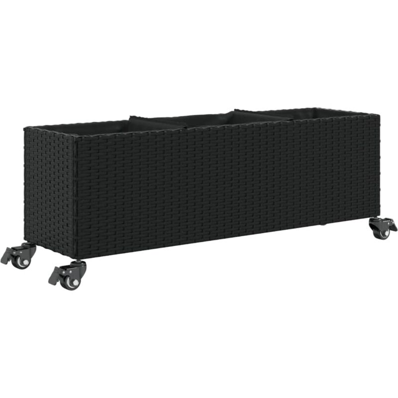 Hochbeet Mit Rollen & 3 Fächern Schwarz 107x32x38cm Poly Rattan Vidaxl
