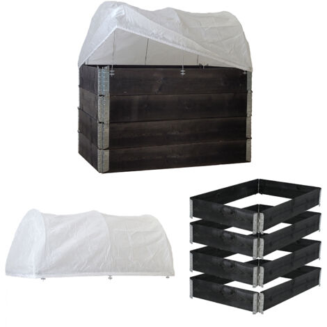 Hochbeet mit Abdeckung 5--teilig Palettenrahmen 120x80x80cm aus Holz stapelbar Garten Balkon