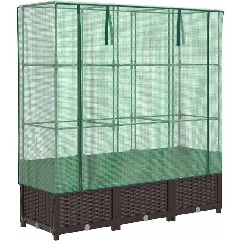 Vidaxl - Hochbeet Mit Gewächshaus-aufsatz Rattan-optik 120x40x138 Cm