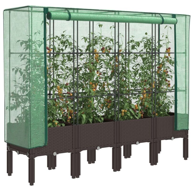 Hochbeet Mit Gewächshaus-aufsatz Rattan-optik 160x40x140 Cm Vidaxl868631