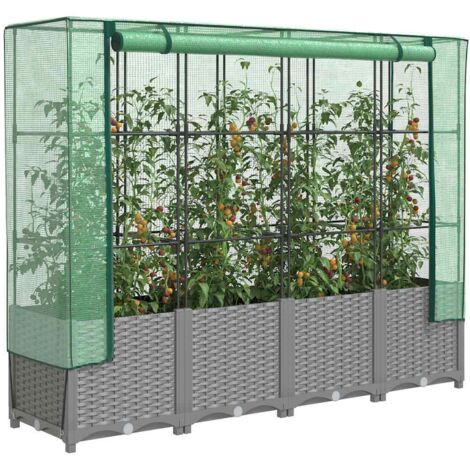 Hochbeet mit Gewächshaus-Aufsatz Rattan-Optik 160x40x138 cm vidaXL