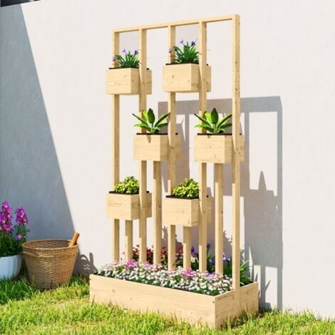 Hochbeet mit Rankgitter Körbe, Holz Pflanzkasten Pflanzkübel Blumenkasten, 90 x 45 x 170 cm