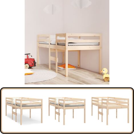 Hochbett 80x200 cm Massivholz Kiefer - Kinderbett - Hochbett - Jugendzimmer - Kiefernholz - Massivholzbette