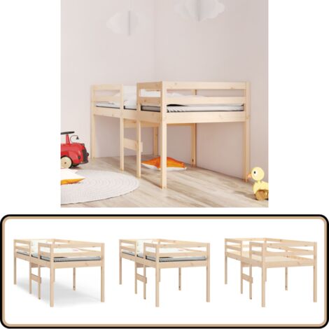 Hochbett 90x200 cm Massivholz Kiefer - Kinderbett - Hochbett - Jugendzimmer - Kiefernholz - Massivholzbette