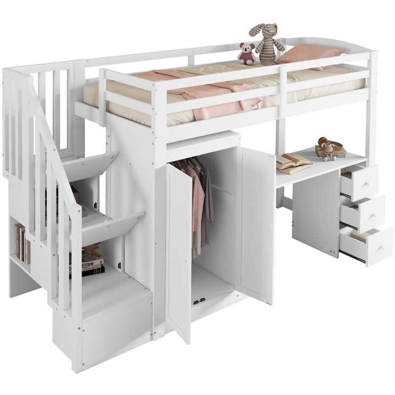 Mivray Hochbett 90x200 Cm Mit Integriertem Schreibtisch Und Praktischem Stauraum