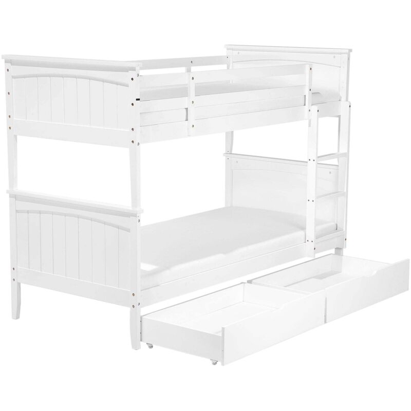 Beliani Hochbett Mit Schubladen Kiefernholz Albon 90 X 200 Cm Weiß
