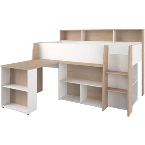 Hochbett Lucas von Parisot in Japanische Eiche und Weiß mit Schreibtisch Jugendzimmer Möbel - Jugendzimmer Kinderzimmer Möbel Teenagerzimmer - MD111100