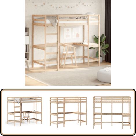 Hochbett mit Schreibtisch 100x200 cm Massivholz Kiefer - Hochbett - Kinderzimmer - Jugendzimmer - Schreibtischbett - Kiefernholz